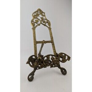 RARE Vintage French Rococo Victorian Brass Table Top Easel Display Ornate Vine